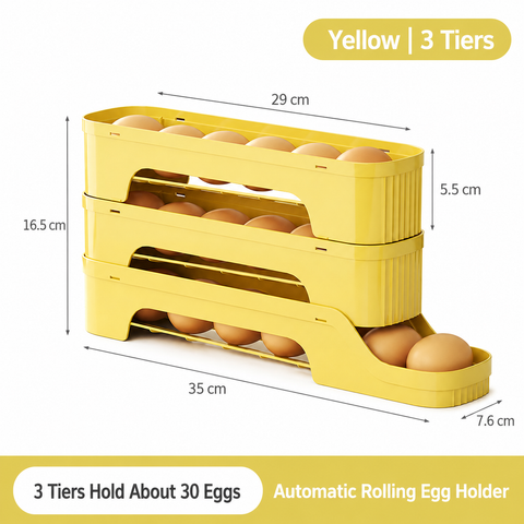 3-Tier Yellow Rolling Egg Storage Box -  Grade PP Plastic - Automatic Dispensing, Space Saving Fridge Organizer, Detachable Design for Kitchen and Refrigerator Door In Australia - Darrahopens