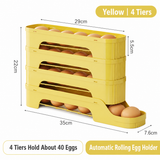 4-Tier Yellow Rolling Egg Storage Box -  Grade PP Plastic - Automatic Dispensing, Space Saving Fridge Organizer, Detachable Design for Kitchen and Refrigerator Door In Australia - Darrahopens