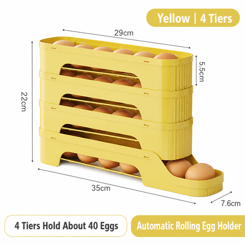 4-Tier Yellow Rolling Egg Storage Box -  Grade PP Plastic - Automatic Dispensing, Space Saving Fridge Organizer, Detachable Design for Kitchen and Refrigerator Door In Australia - Darrahopens