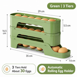 3-Tier Green Rolling Egg Storage Box -  Grade PP Plastic - Automatic Dispensing, Space Saving Fridge Organizer, Detachable Design for Kitchen and Refrigerator Door In Australia - Darrahopens