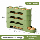 4-Tier Green Rolling Egg Storage Box -  Grade PP Plastic - Automatic Dispensing, Space Saving Fridge Organizer, Detachable Design for Kitchen and Refrigerator Door In Australia - Darrahopens