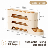3-Tier Beige Rolling Egg Storage Box -  Grade PP Plastic - Automatic Dispensing, Space Saving Fridge Organizer, Detachable Design for Kitchen and Refrigerator Door In Australia - Darrahopens