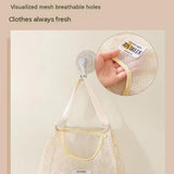 2 pcs Beige Hanging Mesh Storage Bag - Breathable Canvas Organizer for Socks and Underwear - Space Saving Wall Mount Design, Washable and Durable for Wardrobe, Dorm, and Bathroom