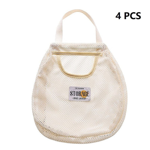 4 pcs Beige Hanging Mesh Storage Bag - Breathable Canvas Organizer for Socks and Underwear - Space Saving Wall Mount Design, Washable and Durable for Wardrobe, Dorm, and Bathroom In Australia - Darrahopens