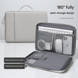 Light gray 180 Degree Open Laptop Sleeve - Water Resistant Oxford Fabric - Shock Absorbing Padded Protection, Multi Compartment Organizer for 13.3 Inch MacBook and Huawei Laptops In Australia - Darrahopens
