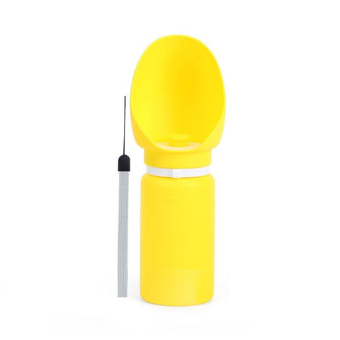 Yellow Portable Dog Water Bottle 550ml - Grade Silicone, Collapsible Leak Proof Design with Wrist Strap for Walking and Travel