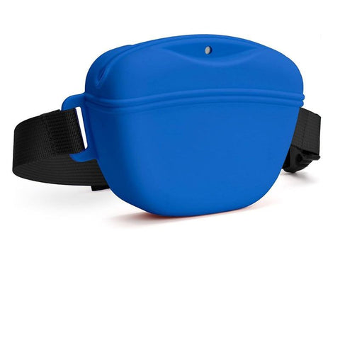 Blue Silicone Dog Training Treat Pouch - Magnetic Closure, Adjustable Waist Belt, Portable Pet Snack Bag for Walking and Obedience Training
