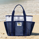 Blue-White Large Capacity Mesh Beach Tote Bag - Breathable Polyester Swim Bag with Multi-Pocket Storage, Quick-Dry Design for Travel, Gym, and Poolside Use In Australia - Darrahopens