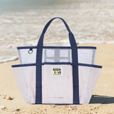 Pink-White Large Capacity Mesh Beach Tote Bag - Breathable Polyester Swim Bag with Multi-Pocket Storage, Quick-Dry Design for Travel, Gym, and Poolside Use In Australia - Darrahopens