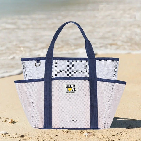 Pink-White Large Capacity Mesh Beach Tote Bag - Breathable Polyester Swim Bag with Multi-Pocket Storage, Quick-Dry Design for Travel, Gym, and Poolside Use In Australia - Darrahopens