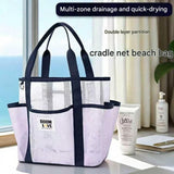 Pink-White Large Capacity Mesh Beach Tote Bag - Breathable Polyester Swim Bag with Multi-Pocket Storage, Quick-Dry Design for Travel, Gym, and Poolside Use In Australia - Darrahopens