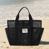 Black Large Capacity Mesh Beach Tote Bag - Breathable Polyester Swim Bag with Multi-Pocket Storage, Quick-Dry Design for Travel, Gym, and Poolside Use In Australia - Darrahopens