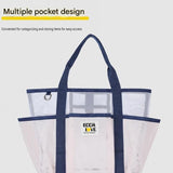 White Large Capacity Mesh Beach Tote Bag - Breathable Polyester Swim Bag with Multi-Pocket Storage, Quick-Dry Design for Travel, Gym, and Poolside Use In Australia - Darrahopens