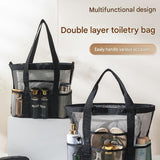 Grey small size Large Capacity Mesh Beach Tote Bag - Breathable PET  with Multi-Pocket Storage, Quick-Dry Design for Travel, Gym, and Poolside Use