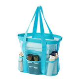 Blue small size Large Capacity Mesh Beach Tote Bag - Breathable PET  with Multi-Pocket Storage, Quick-Dry Design for Travel, Gym, and Poolside Use