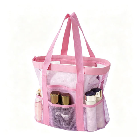 Pink small size Large Capacity Mesh Beach Tote Bag - Breathable PET  with Multi-Pocket Storage, Quick-Dry Design for Travel, Gym, and Poolside Use In Australia - Darrahopens