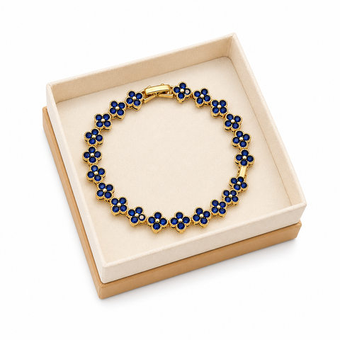 Gold and Blue Four-Leaf Clover Zircon Bracelet - Gold-Tone Alloy Lucky Charm Wristband with Full Crystal Pave, 22cm Elegant Fashion Jewellery for Women In Australia - Darrahopens