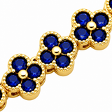Gold and Blue Four-Leaf Clover Zircon Bracelet - Gold-Tone Alloy Lucky Charm Wristband with Full Crystal Pave, 22cm Elegant Fashion Jewellery for Women
