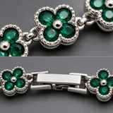 Silver and Green Four-Leaf Clover Zircon Bracelet - Gold-Tone Alloy Lucky Charm Wristband with Full Crystal Pave, 22cm Elegant Fashion Jewellery for Women In Australia - Darrahopens