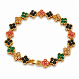 Gold and Color Four-Leaf Clover Zircon Bracelet - Gold-Tone Alloy Lucky Charm Wristband with Full Crystal Pave, 22cm Elegant Fashion Jewellery for Women In Australia - Darrahopens