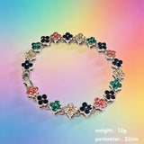 Silver and Color Four-Leaf Clover Zircon Bracelet - Gold-Tone Alloy Lucky Charm Wristband with Full Crystal Pave, 22cm Elegant Fashion Jewellery for Women In Australia - Darrahopens