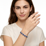 Silver and Blue Four-Leaf Clover Zircon Bracelet - Gold-Tone Alloy Lucky Charm Wristband with Full Crystal Pave, 22cm Elegant Fashion Jewellery for Women In Australia - Darrahopens