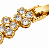 Gold and White Four-Leaf Clover Zircon Bracelet - Gold-Tone Alloy Lucky Charm Wristband with Full Crystal Pave, 22cm Elegant Fashion Jewellery for Women In Australia - Darrahopens