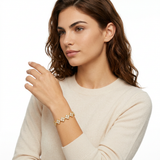 Gold and White Four-Leaf Clover Zircon Bracelet - Gold-Tone Alloy Lucky Charm Wristband with Full Crystal Pave, 22cm Elegant Fashion Jewellery for Women