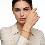 Gold and White Four-Leaf Clover Zircon Bracelet - Gold-Tone Alloy Lucky Charm Wristband with Full Crystal Pave, 22cm Elegant Fashion Jewellery for Women