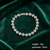 Silver and White Four-Leaf Clover Zircon Bracelet - Gold-Tone Alloy Lucky Charm Wristband with Full Crystal Pave, 22cm Elegant Fashion Jewellery for Women In Australia - Darrahopens