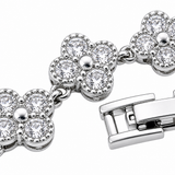 Silver and White Four-Leaf Clover Zircon Bracelet - Gold-Tone Alloy Lucky Charm Wristband with Full Crystal Pave, 22cm Elegant Fashion Jewellery for Women