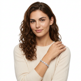 Silver and White Four-Leaf Clover Zircon Bracelet - Gold-Tone Alloy Lucky Charm Wristband with Full Crystal Pave, 22cm Elegant Fashion Jewellery for Women