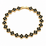 Gold and Black Four-Leaf Clover Zircon Bracelet - Gold-Tone Alloy Lucky Charm Wristband with Full Crystal Pave, 22cm Elegant Fashion Jewellery for Women In Australia - Darrahopens