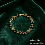 Gold and Black Four-Leaf Clover Zircon Bracelet - Gold-Tone Alloy Lucky Charm Wristband with Full Crystal Pave, 22cm Elegant Fashion Jewellery for Women