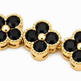 Gold and Black Four-Leaf Clover Zircon Bracelet - Gold-Tone Alloy Lucky Charm Wristband with Full Crystal Pave, 22cm Elegant Fashion Jewellery for Women
