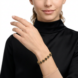 Gold and Black Four-Leaf Clover Zircon Bracelet - Gold-Tone Alloy Lucky Charm Wristband with Full Crystal Pave, 22cm Elegant Fashion Jewellery for Women In Australia - Darrahopens