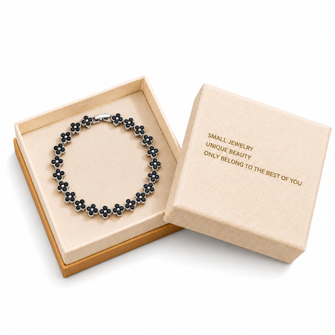 Silver and Black Four-Leaf Clover Zircon Bracelet - Gold-Tone Alloy Lucky Charm Wristband with Full Crystal Pave, 22cm Elegant Fashion Jewellery for Women In Australia - Darrahopens