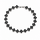 Silver and Black Four-Leaf Clover Zircon Bracelet - Gold-Tone Alloy Lucky Charm Wristband with Full Crystal Pave, 22cm Elegant Fashion Jewellery for Women In Australia - Darrahopens
