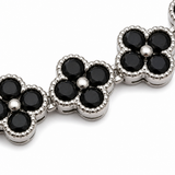 Silver and Black Four-Leaf Clover Zircon Bracelet - Gold-Tone Alloy Lucky Charm Wristband with Full Crystal Pave, 22cm Elegant Fashion Jewellery for Women In Australia - Darrahopens