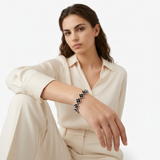 Silver and Black Four-Leaf Clover Zircon Bracelet - Gold-Tone Alloy Lucky Charm Wristband with Full Crystal Pave, 22cm Elegant Fashion Jewellery for Women