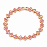 Gold and Pink Four-Leaf Clover Zircon Bracelet - Gold-Tone Alloy Lucky Charm Wristband with Full Crystal Pave, 22cm Elegant Fashion Jewellery for Women