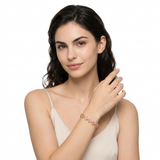 Gold and Pink Four-Leaf Clover Zircon Bracelet - Gold-Tone Alloy Lucky Charm Wristband with Full Crystal Pave, 22cm Elegant Fashion Jewellery for Women