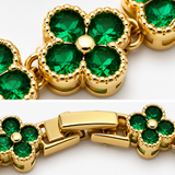 Gold and Green Four-Leaf Clover Zircon Bracelet - Gold-Tone Alloy Lucky Charm Wristband with Full Crystal Pave, 22cm Elegant Fashion Jewellery for Women In Australia - Darrahopens