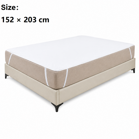 152*203cm White Waterproof Mattress Protector - Microfibre Terry Towelling Top, TPU Membrane Barrier, Machine Washable Fitted Sheet with 4 Corner Straps In Australia - Darrahopens