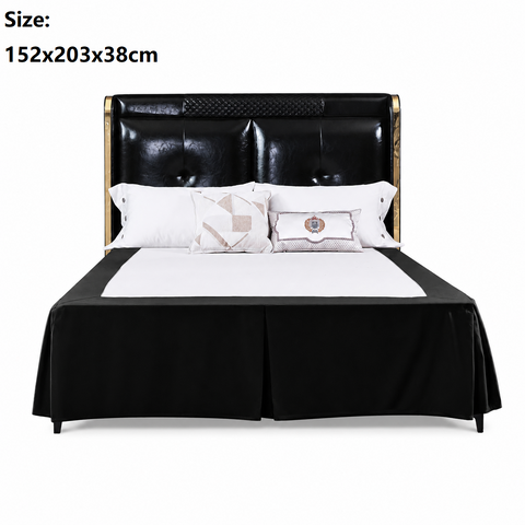 Black 152x203x38cm Elastic Bed Skirt - Thickened Polyester Fitted Valance with Double-Layer High-Stretch Band, Wrinkle-Resistant Drop