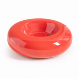Red Ceramic Pet Donut Bowl - 50ml  Food Dish for Cats and Small Dogs - Non Slip Base, Easy Clean Glaze, Compact Snack Feeder, Pastel Colours, Home and Travel Use