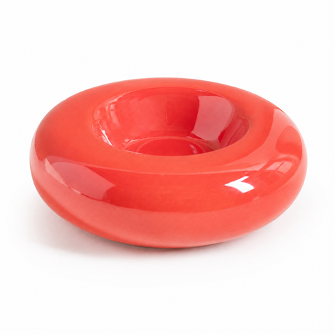 Red Ceramic Pet Donut Bowl - 50ml  Food Dish for Cats and Small Dogs - Non Slip Base, Easy Clean Glaze, Compact Snack Feeder, Pastel Colours, Home and Travel Use