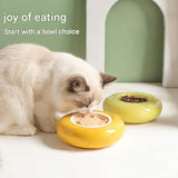 Red Ceramic Pet Donut Bowl - 50ml  Food Dish for Cats and Small Dogs - Non Slip Base, Easy Clean Glaze, Compact Snack Feeder, Pastel Colours, Home and Travel Use