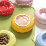 Red Ceramic Pet Donut Bowl - 50ml  Food Dish for Cats and Small Dogs - Non Slip Base, Easy Clean Glaze, Compact Snack Feeder, Pastel Colours, Home and Travel Use