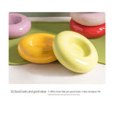 Red Ceramic Pet Donut Bowl - 50ml  Food Dish for Cats and Small Dogs - Non Slip Base, Easy Clean Glaze, Compact Snack Feeder, Pastel Colours, Home and Travel Use